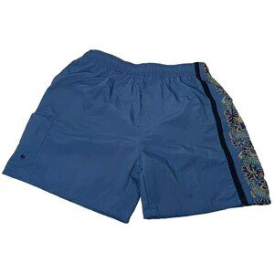 Newport News Swim Trunks Mens L Blue Tropical Floral Nylon Vintage 1990s Short